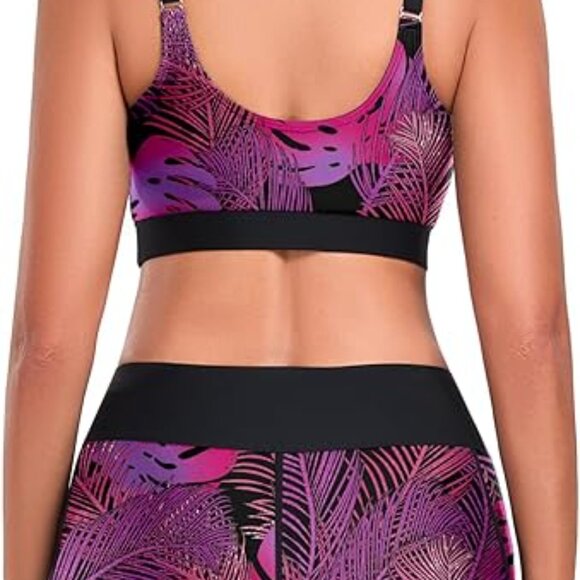 Women's 3 Piece Rash Guard Long Sleeve Swimsuits Bathing Suit with Shorts Zip Up - Picture 4 of 6